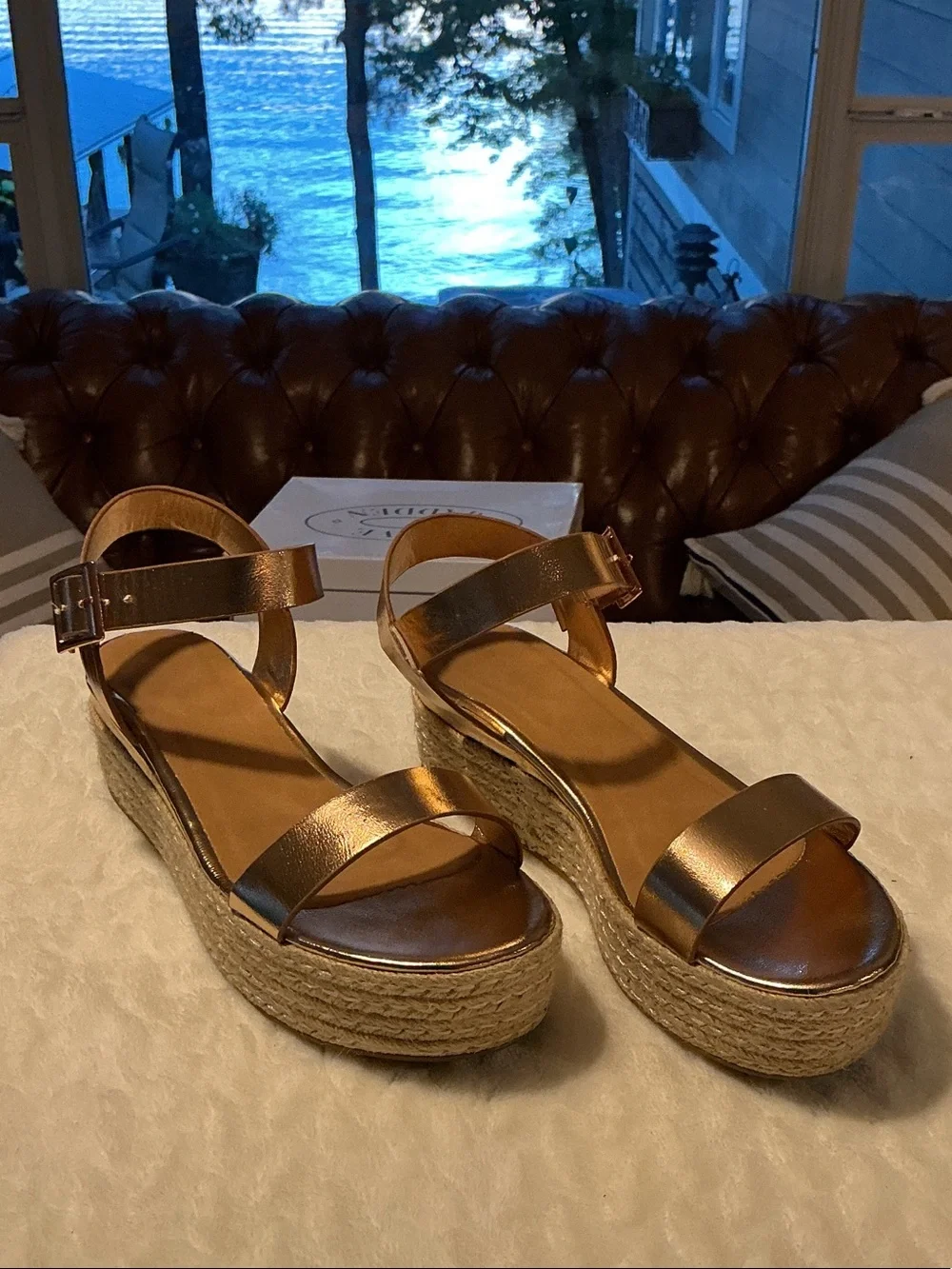 BAMBOO Metallic Gold Espadrille Platform Sandals